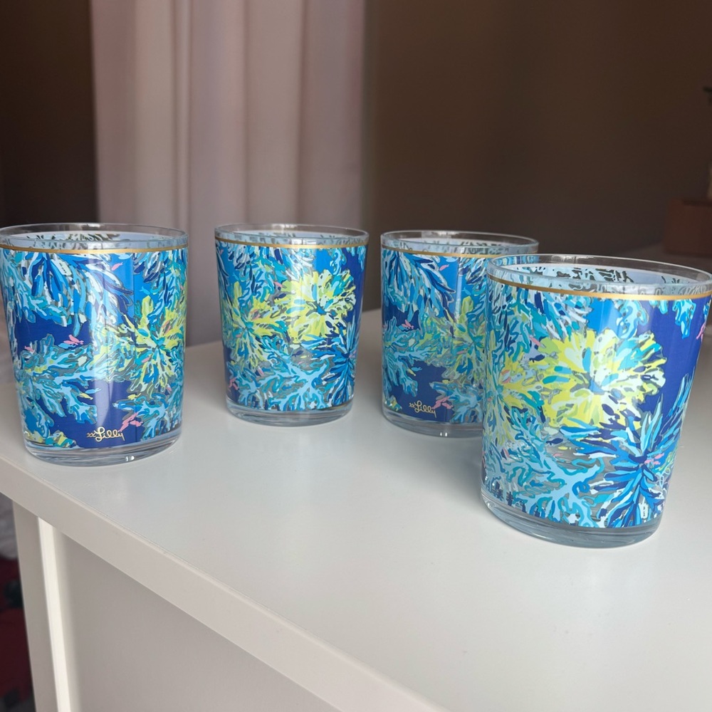 NWOT Lilly Pulitzer Acrylic Lo-Ball Glasses Set of 4 Wade and Sea